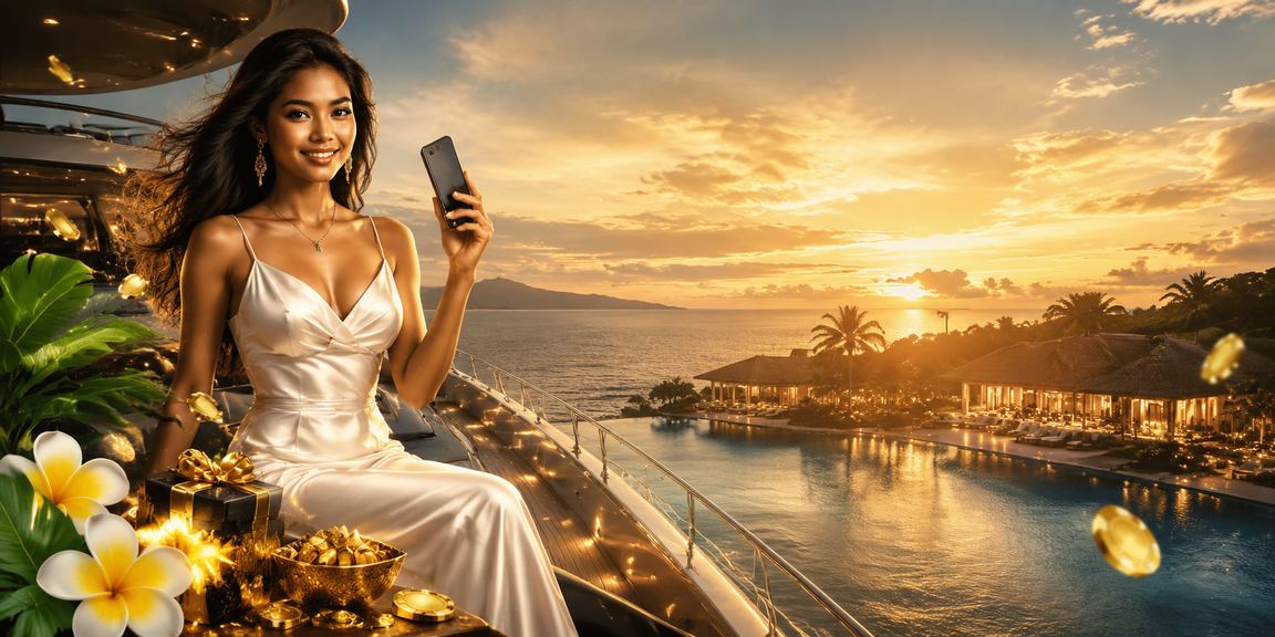 Pengguna mengakses platform casino mobile di tepi pantai dengan santai