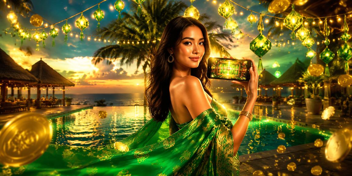 Pemain menikmati slot game di tepi pantai dengan suasana santai