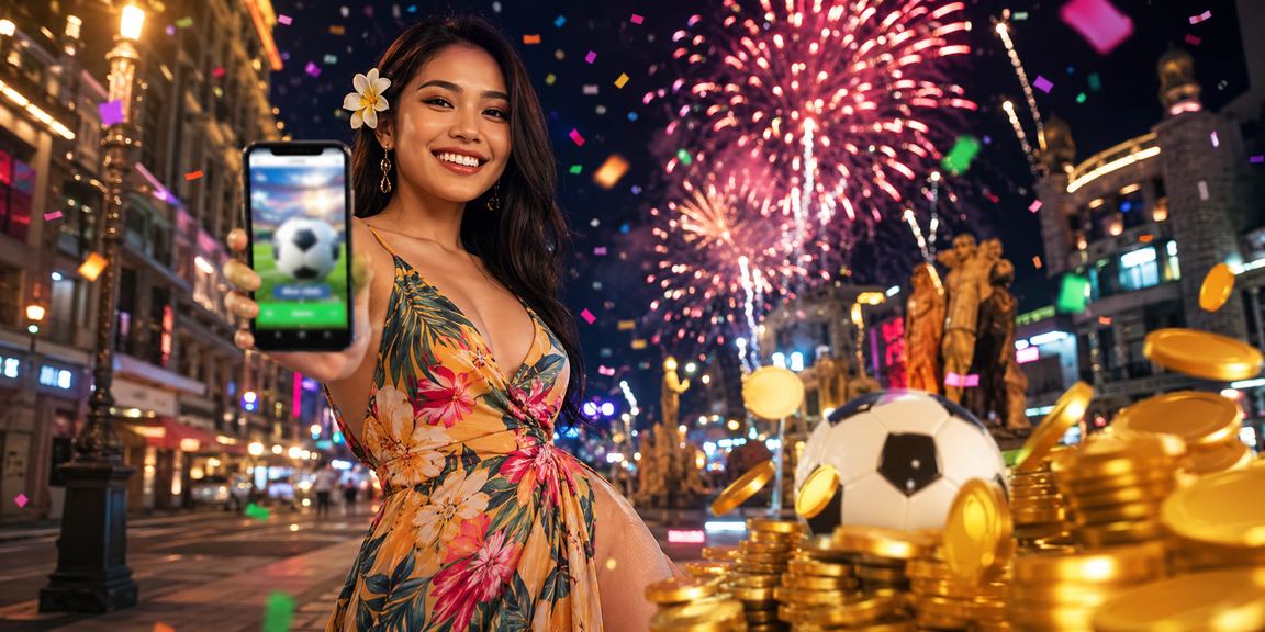 Layar neon menampilkan taruhan sepak bola malam hari