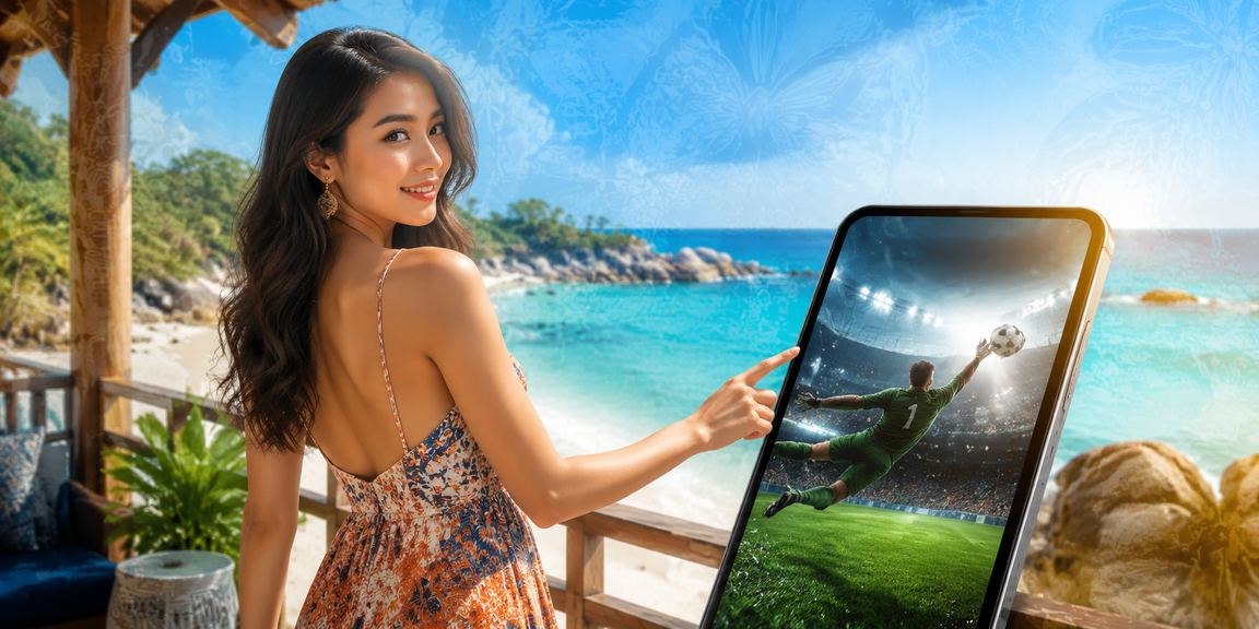 Suasana santai di pantai sambil menikmati taruhan olahraga digital
